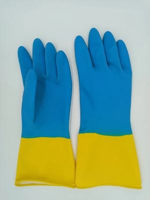 Химическая устойчивость голубой желтой перчатки латекса промышленной Bicolor домашняя собираннсяая